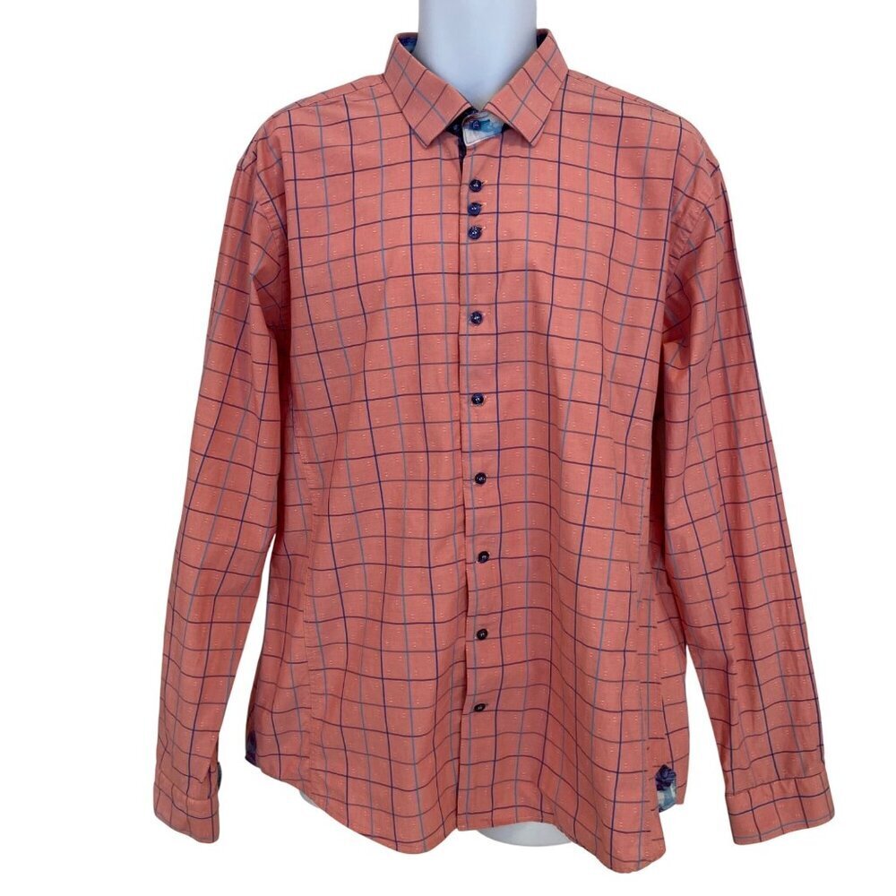 Au Noir Mens Long Sleeve Pink Plaid Button-Up Shirt size 6/2XL cotton pink blue